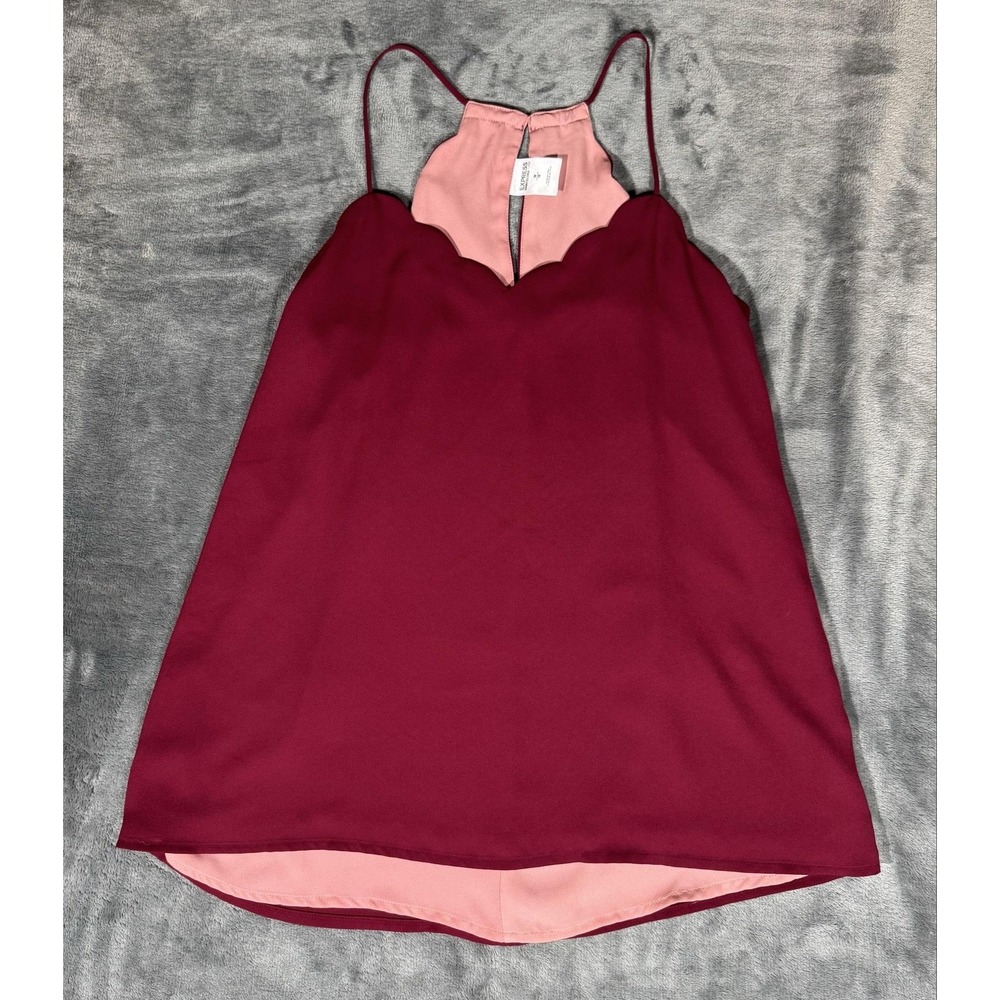 Express Tank Top Womens Medium Red Scallop High Neck Lined Barcelona Cami